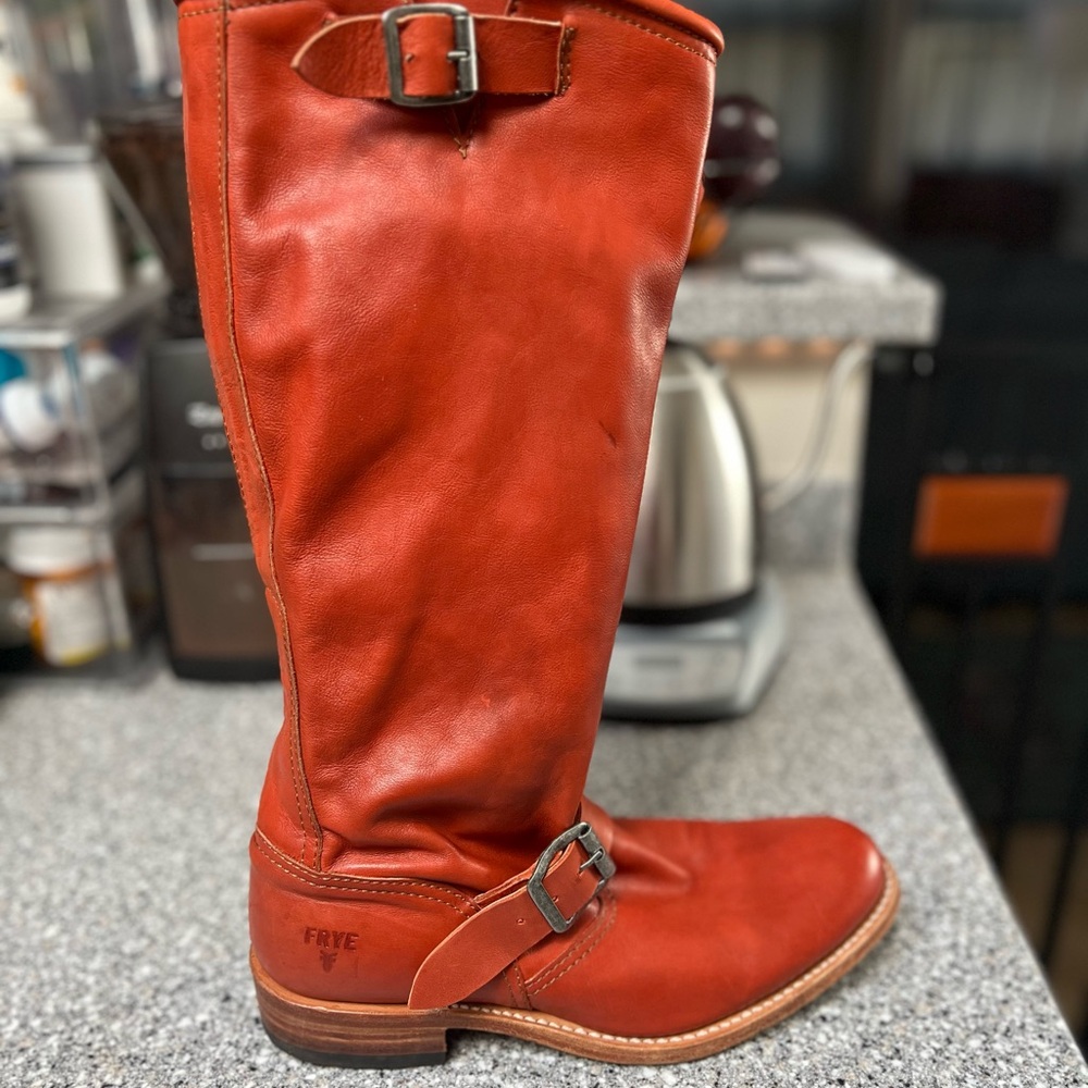 Frye Burnt Orange Leather Slouch Tall Boots Size 7.5 Made in Spain